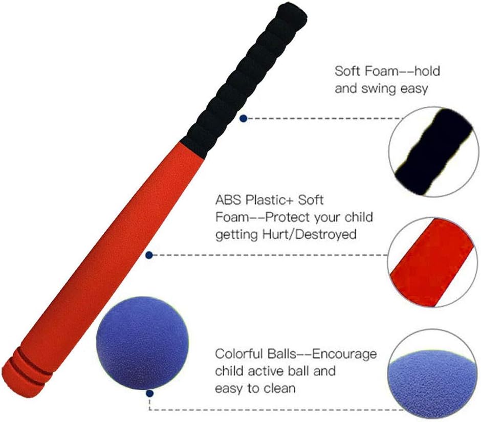 FOREVIVE Soft Foam Baseball Set Kids Indoor and Outdoor Baseball t-Ball Toys Easy t-Ball Training Set / 4 Balls, 1 Racket, 1 Batting t, Including Portable Carry Bag (21in, Red Black): Toys & Games