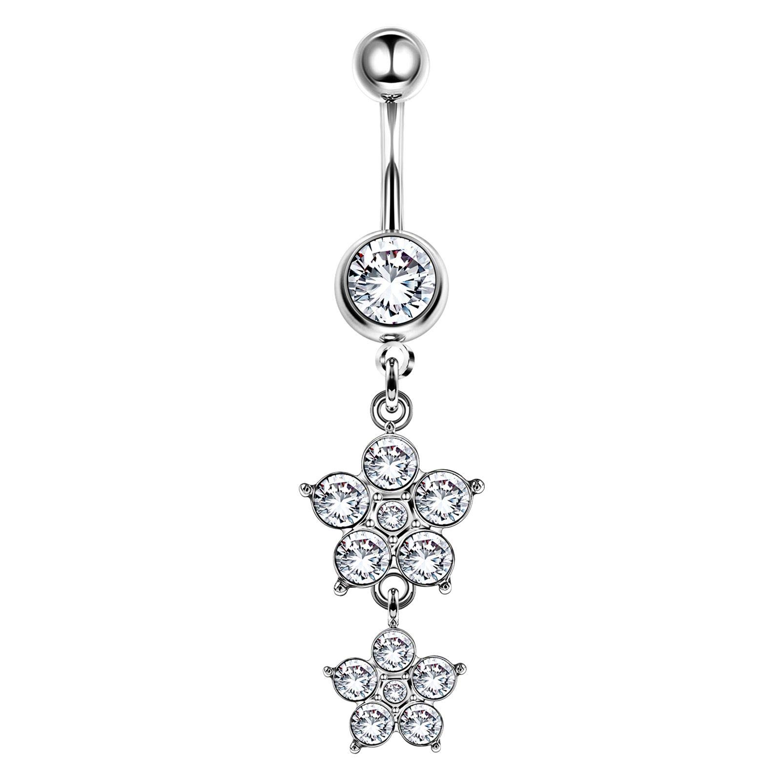 BanaVega Stainless Steel Belly Bar 16g 3/8 10mm 8mm Clear Crystal Ball Piercing Jewelry Stainless Steel Crystal Steel