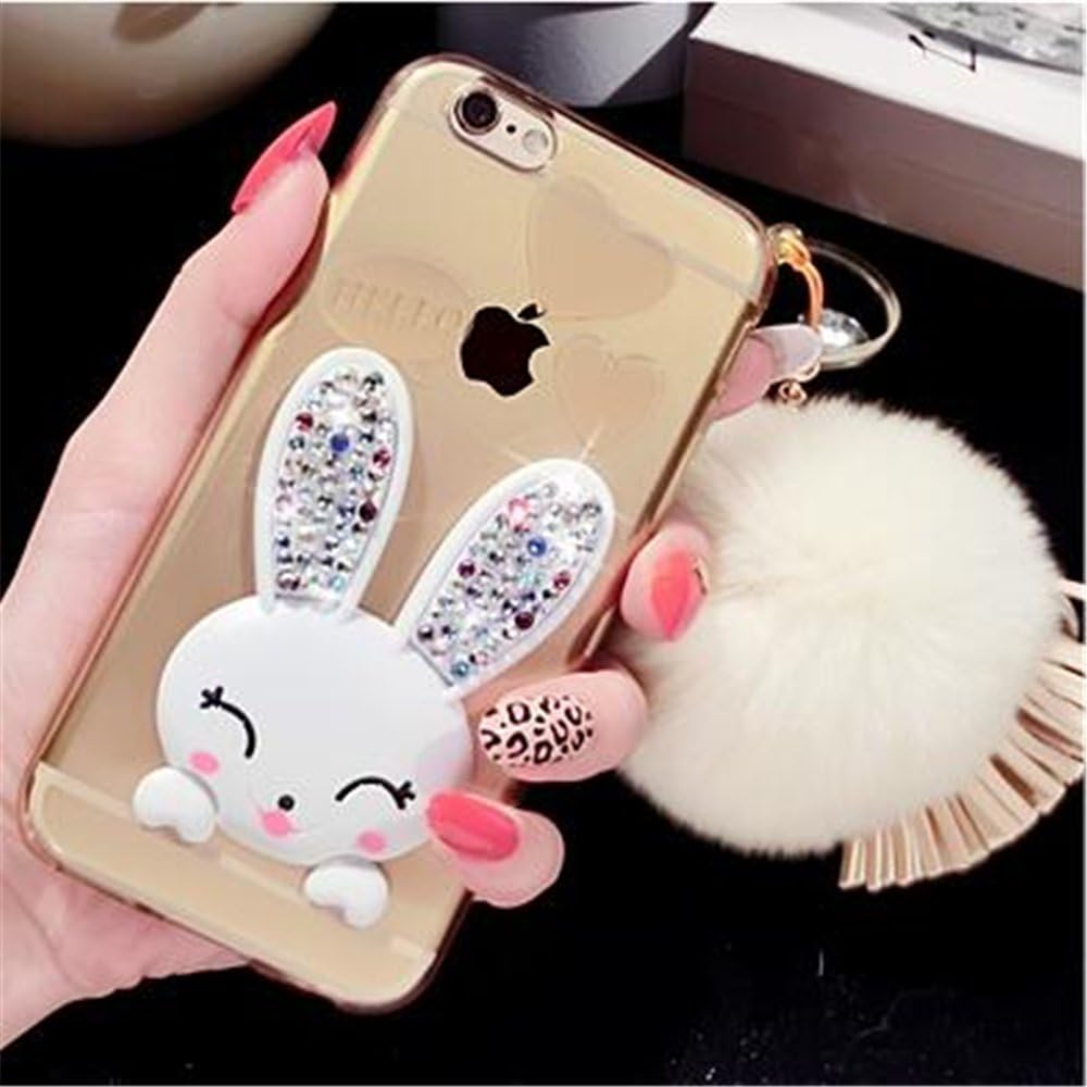 Galaxy S7 Edge Case with Chain,Cute Lovely Bunny Rabbit Silicone Soft Case Cover for Samsung Galaxy S7 Edge with Fur Ball (Gold)