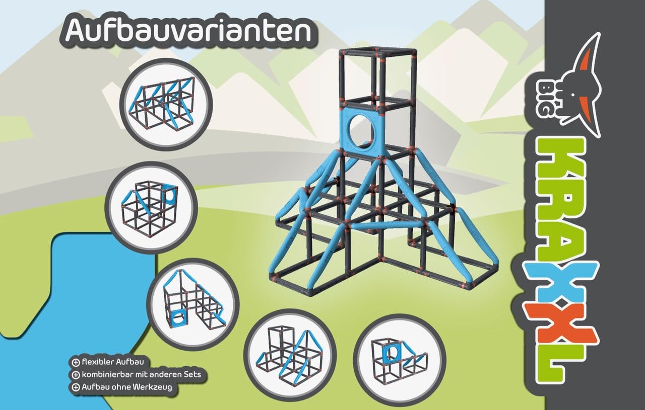 Big Kraxxl The Giant Kletterturm - großes Klettergerüst Outdoor für Kinder von 3-7 Jahre (bis max. 100 kg) - Kletterpyramide auf 4 Etagen, 299 Teile mit Basketball-Ring, 185 x 230 x 185 cm 8