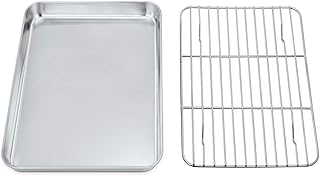 TEAMFAR Backblech mit abkühlgitter, Edelstahl Klein Backform Mini-Ofenschale und kuchengitter auskühlgitter, 23 x 18 x 2,5, gesund & ungiftig, leicht zu reinigen und spülmaschinenfest