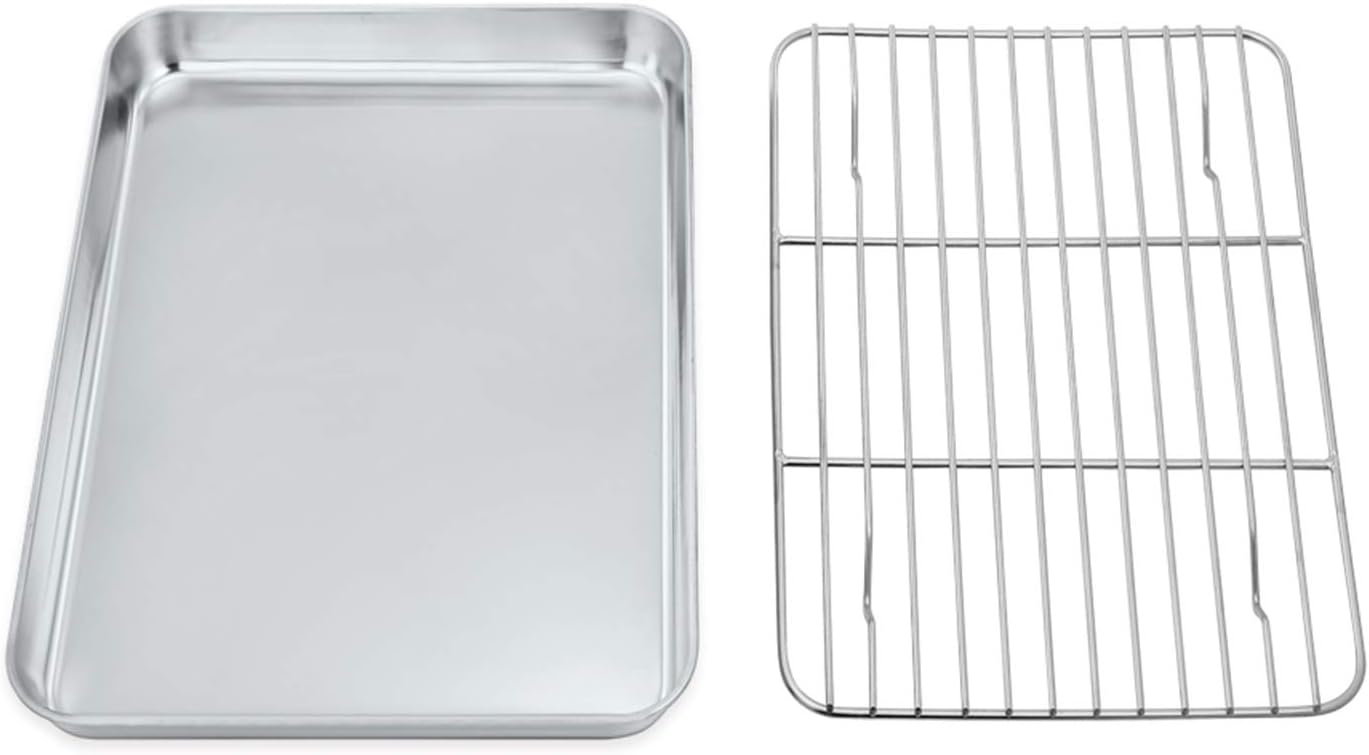 TEAMFAR Backblech mit abkühlgitter, Edelstahl Klein Backform Mini-Ofenschale und kuchengitter auskühlgitter, 23 x 18 x 2,5, gesund & ungiftig, leicht zu reinigen und spülmaschinenfest