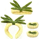 Wyiyuan 4Pcs Puffy SPA Headband Wristband Set Sponge Makeup Headband with Cute Pineapple Design for Women Washing Face Makeup Skincare Hair Band Skin Care Accessories Tools Essentials