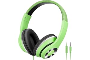 AUSDOM Lightweight Over-Ear Wired HiFi Stereo Headphones with Built-in Mic Comfortable Leather Earphones Noise Isolating Adjustable Deep Bass for iPhone iPod iPad Macbook MP3 Smartphones Laptop- Green