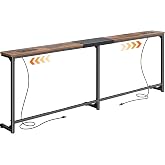 Huuger 63.4-78.3'' Extendable Behind Couch Table with Outlets, Rustic Brown | Stepless Length Adjustment, 2 Power Stations with USB-C Ports, Long Console Table, Slim Sofa Table