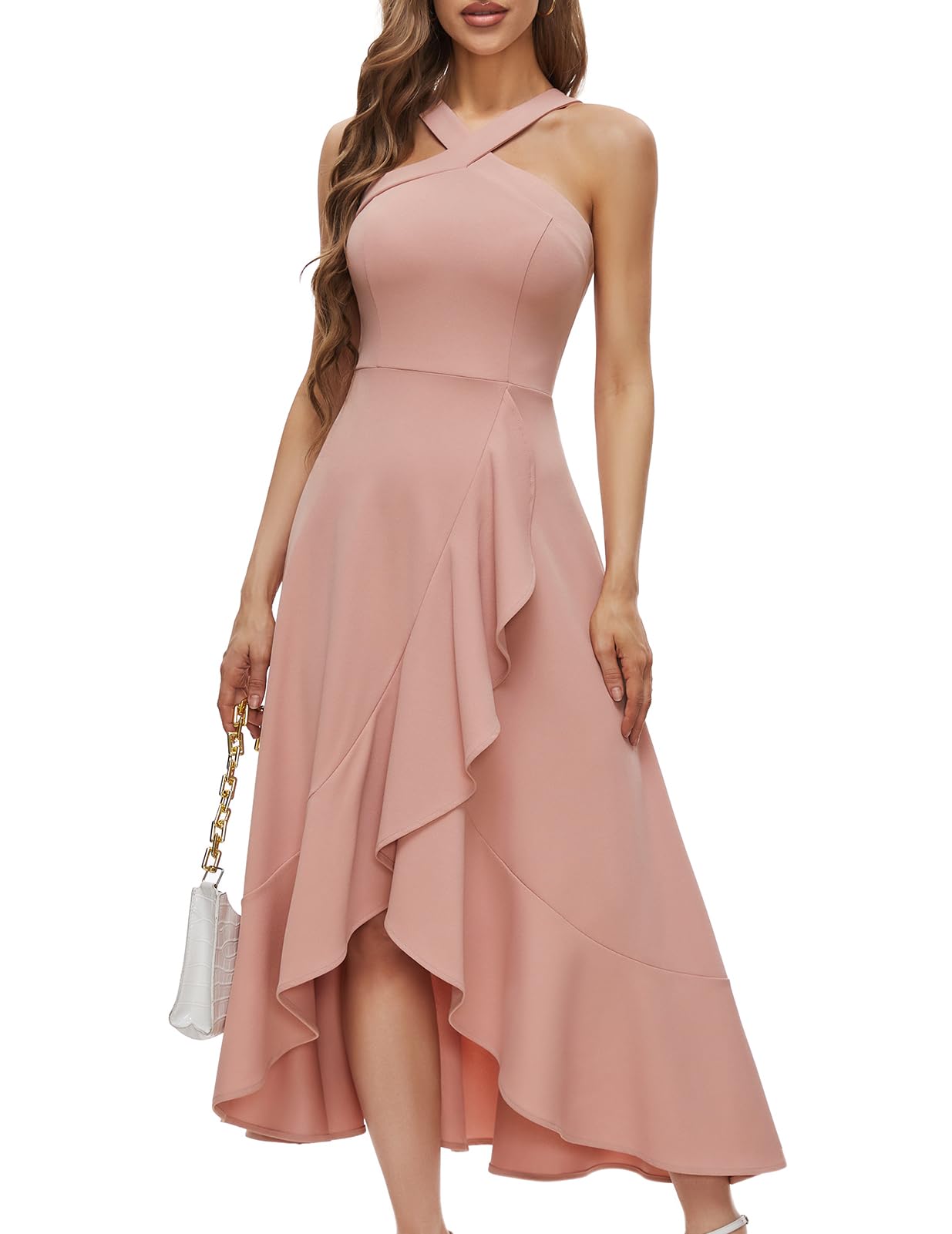 Photo 1 of Bbonlinedress Women Halter Cocktail Dress Formal Wedding Guest Prom Ruffled Maxi Hi-Lo Homecoming Teens Dress green
