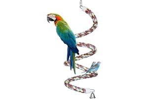 Rope Bungee Perch Bird, 83inch Kintor Pure Natural Colorful Bead Cage Chewing Toys for Small Medium Parrot (83inch)