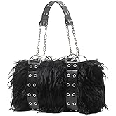 RoseSeek Women's Faux Fur Grommet Eyelet Shoulder Bag Y2k Punk Hand Bag Underarm Shoulder Purse