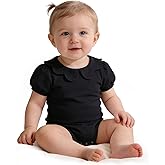 LYSMuch 0-24Mo Baby Girls Peter Pan Collar Bodysuit Toddler Ruffle Romper Short Sleeve Solid Color Clothes