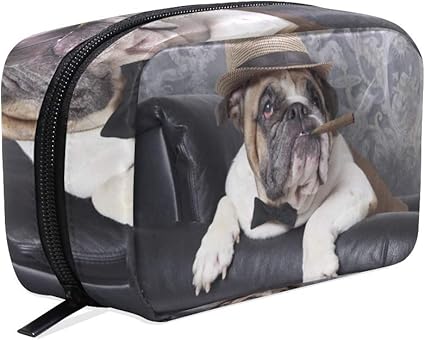 Amazon Kapanou 化粧ポーチ 肖像画英語ブルドッグ安静時黒革 かわいい おしゃれ 機能的 大容量 メイクポーチ 出張 化粧道具 収納 バッグ Kapanou タブレットアクセサリ 通販