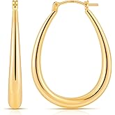 Gacimy Chunky Hoop Earrings for Women, 14K Gold Plated Oval Hoop Earrings with 925 Sterling Silver Post