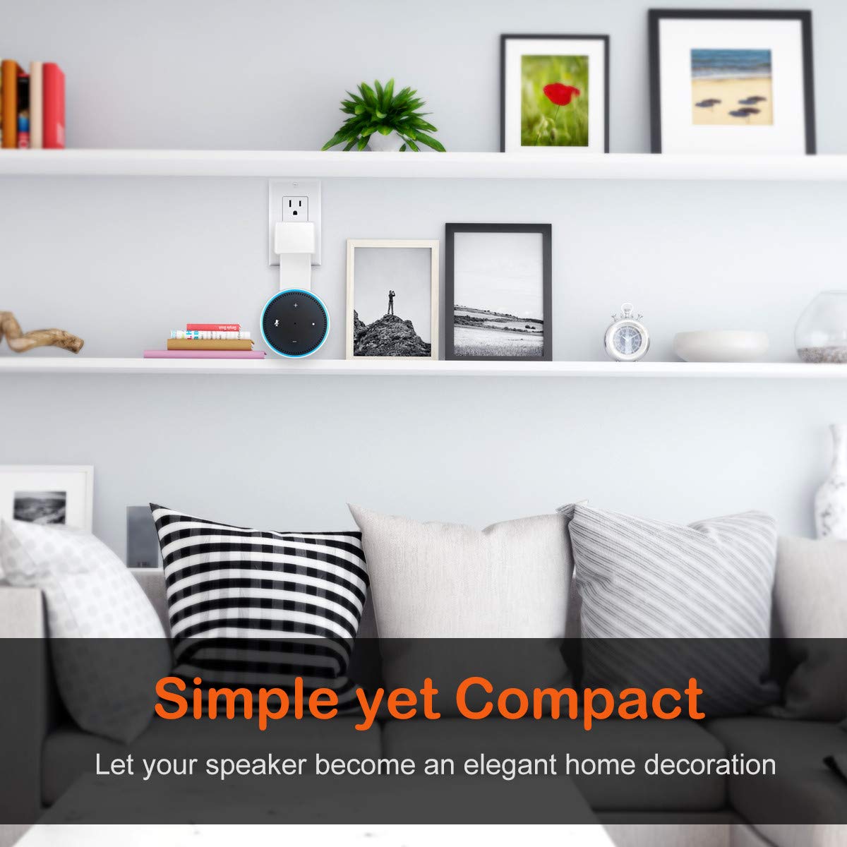 Feiyen Outlet Wall Mount Hanger Stand for Dot 2nd Generation Without Mess Wires Or Screws, Space-Saving Holder Case Plug Mounting Bracket in Kitchens, Bathroom And Bedroom (White - New Packaged)