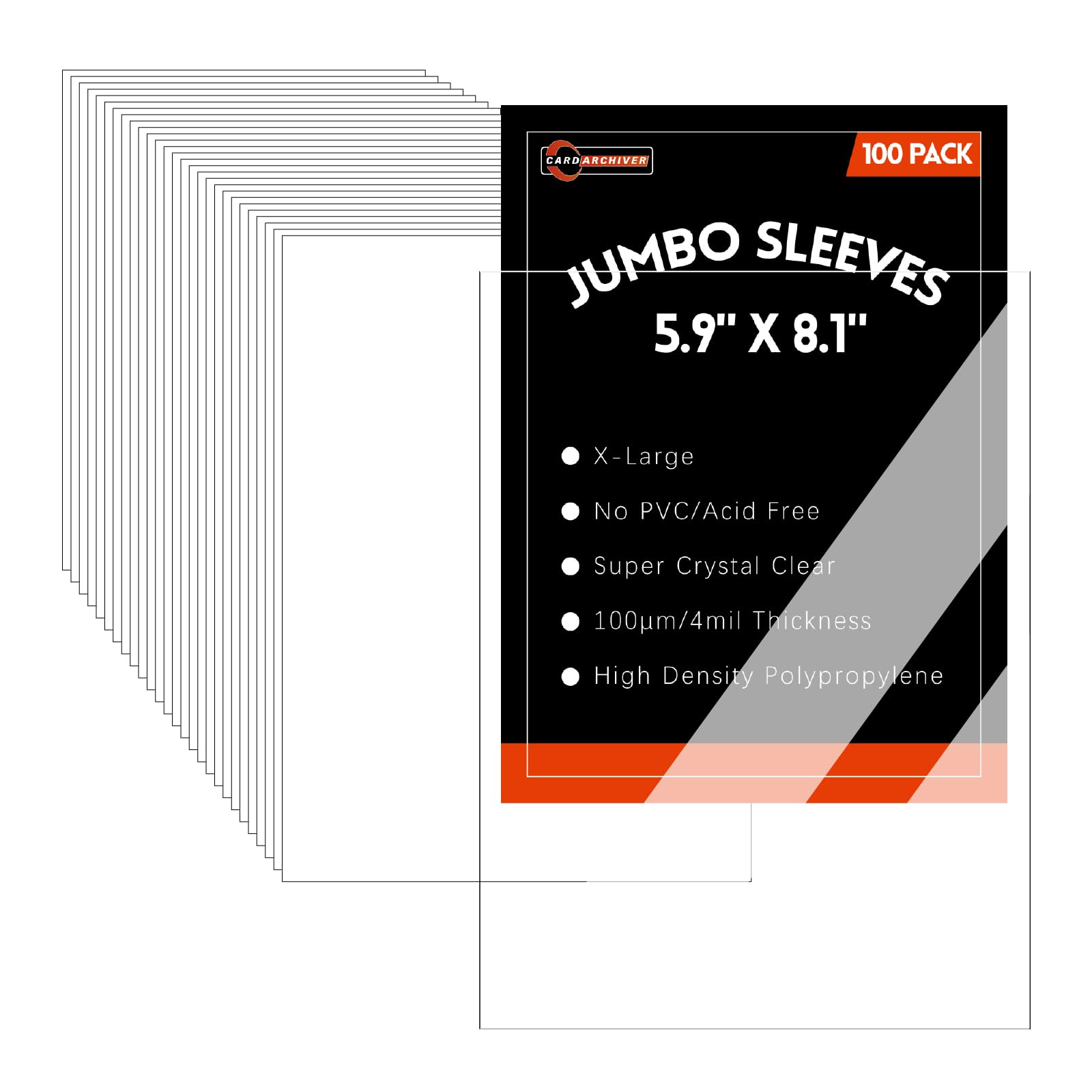 Photo 1 of 100 Pack Jumbo Card Sleeves Size XL (5.9"x8.1") 4 Mil - Oversized Card Sleeves for TCG Trading Cards, Exact Fit Plastic Sleeves with Snug Fit & Easy Insertion
