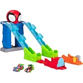 Marvel Spidey and His Amazing Friends Spidey&rsquo;s Mega Jump HQ Track - 39-Inch Dual Race Track with Elevator, Control Center, Web Tunnels and Two Exclusive Amazing Metals Vehicles