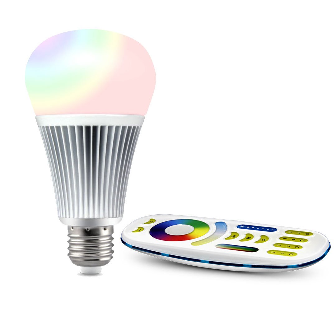 lighteu®, 1x 9W E27 Milight MiboxerWiFi E27 9W 2.4G RF Remote Control RGBCCT LED Bulb Lights with a 4 Zone Remote Control
