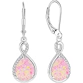FYNSBLE Opal Earrings for Women 925 Sterling Silver Infinity/Heart Opal Dangle Drop Leverback Earrings Hypoallergenic Jewelry for Women