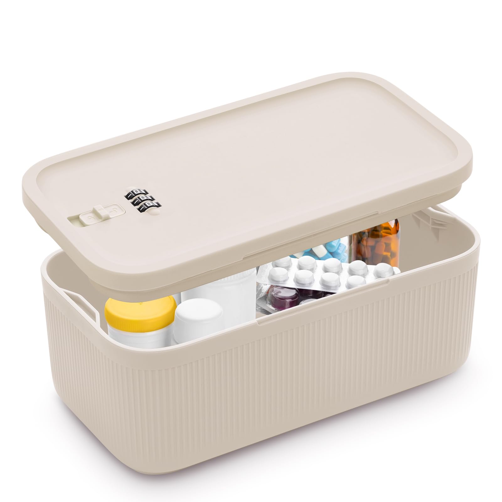 Photo 1 of Lockable Storage Box, Small Lock Box with Combination Code for Phone/Medicine Safe/Food Home/Refrigerator/Office/Personal Items/Travel/Gift,9.25 x 5.04 x 3.62’’