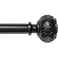 SZXIMU Curtain Rod 3/4 Inch Single Drapery Rods for Windows with Netted Texture Finials, 36-72", Black
