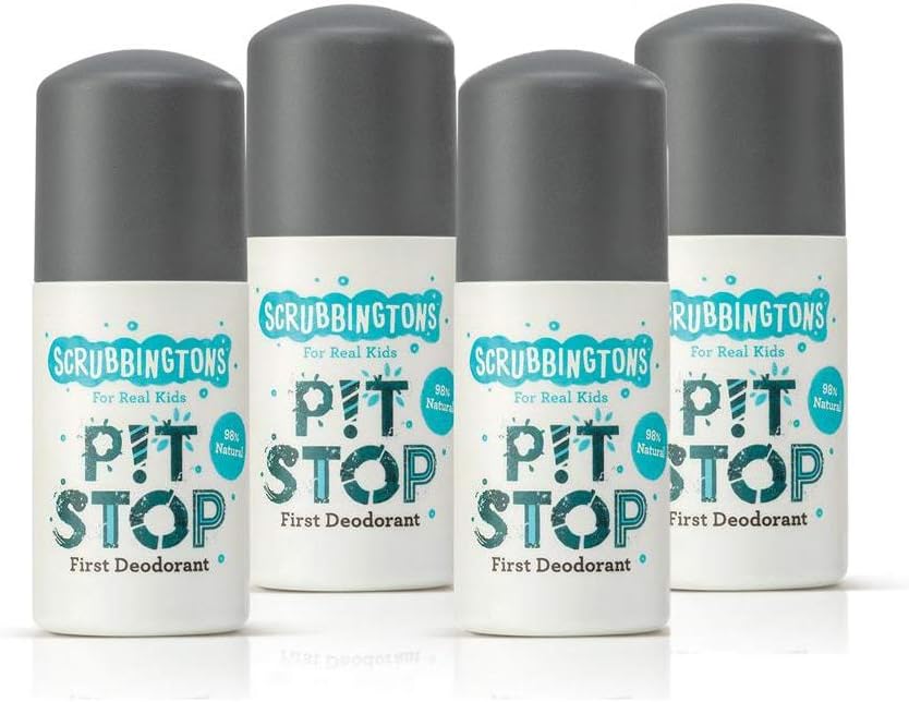 Scrubbingtons Pit Stop Kids Deodorant Natural Roll On for Children Teens. Made in UK