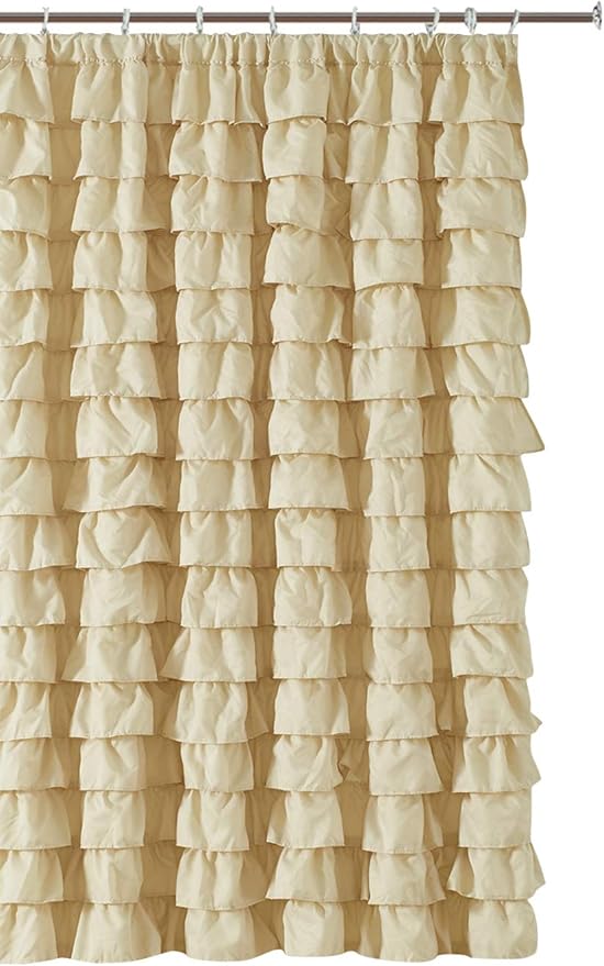 Amazon Com Waterfall Ruffled Fabric Shower Curtain Ivory Home