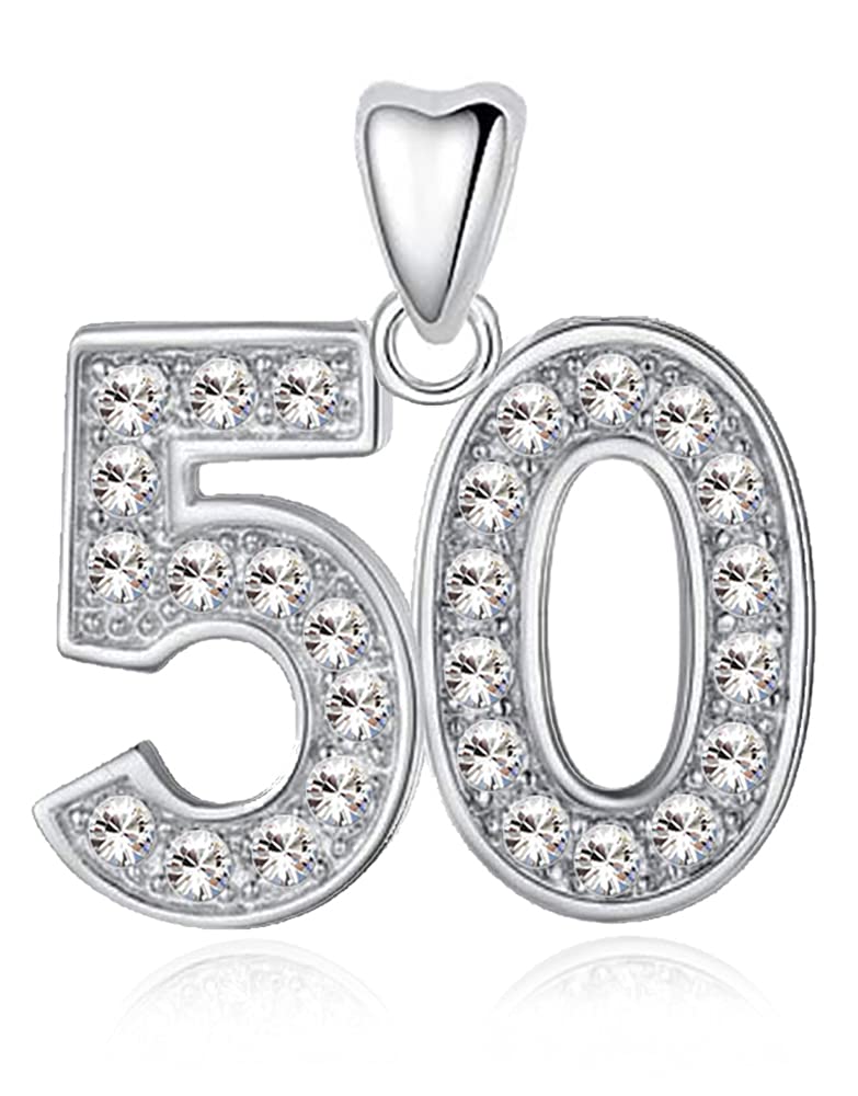 50 Charm Bead 925 Sterling Silver for Pandora Moments Women's Charms Bracelet & Necklace - 50th Happy Birthday Her Girls Women - Gift Box