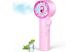 Ausic Portable Handheld Misting Fan, Pink Turbo Fans with Mist, High-Speed, Personal Small Water Spray Fan, Outdoor Cooling Rechargeable Battery Pocket Fans for Kids/Travel/Makeup/Shopping