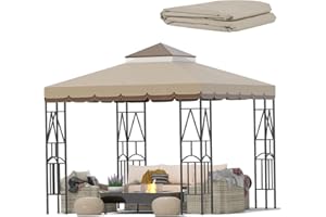Morikoro 10x10 Canopy Replacement Top Double Tiered Gazebo Cover for Yard, Patio & Garden Durable Sunshade Replacement (Coffee Liqueur+Brown with lace)