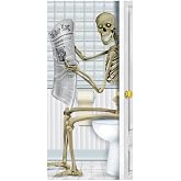 Beistle Skeleton Restroom Door Cover Halloween Decoration, 5 Ft x 30 in | Skeleton restroom door cover creates a spooky bathroom scene for Halloween parties, haunted houses and seasonal displays