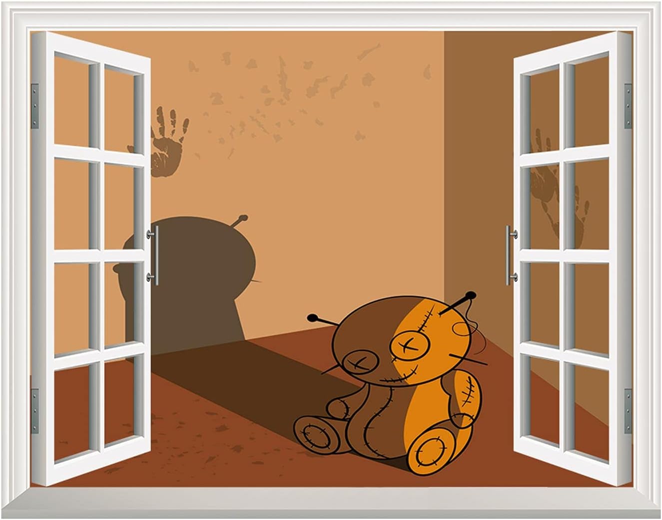 Amazon 3d 偽窓 ウォールステッカー シ装飾 おしゃれ 不気味な人形 ホラー ブードゥー ウィッカ ハロウィーン 不気味な 賃貸部屋ok オシャレな壁紙シール 80 60cm ウォールステッカー オンライン通販