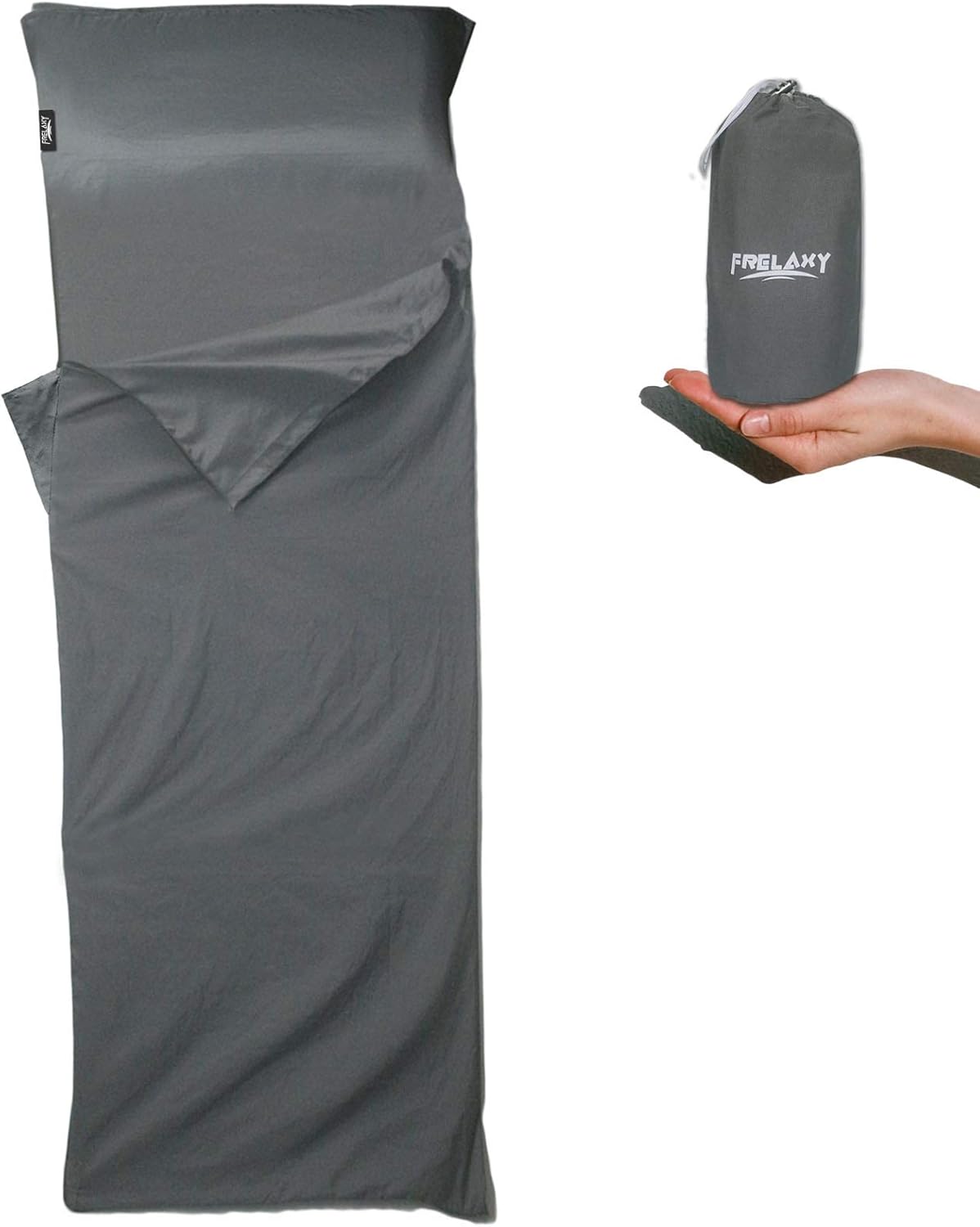 Frelaxy Sleeping Bag Liner, Warm Weather Ultralight Sleeping Bag, Comfy & Easy Care Travel & Camping Sheet with Pillow Pocket, 4 Seasons Warm Cold Weather, Adults & Kids (Dark Gray - No Zipper) : Sports & Outdoors