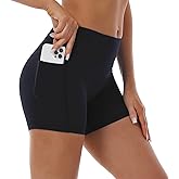 HOKOYI High Waisted Biker Shorts for Women 5'' Tummy Control Running Workout Spandex Athletic Gym Yoga Shorts with Pockets