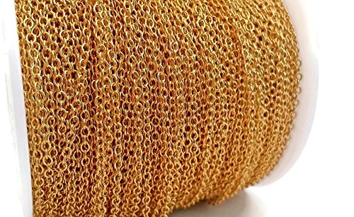 5ft Bulk Thin Gold Plated Brass link Rolo Chain- Necklace Jewelry Making- 2mm
