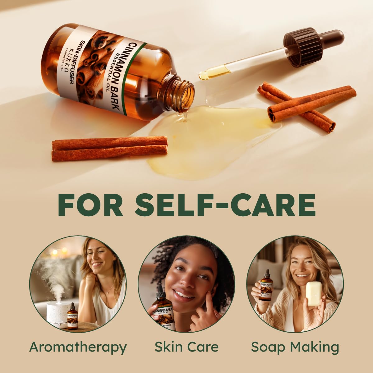 KUKKA Cinnamon Essential Oils - 4 Fl Oz - for Hair, Skin, Diffuser, Aromatherapy & DIY Soap Making Scent