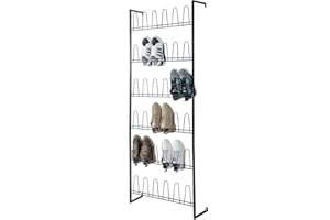 MyGift 70 Inch Black Metal Wall Mounted Shoe Rack for efficient vertical storage, shoe storage for Closet with 36 Hooks, Holds up to 18 Pair for Entryway