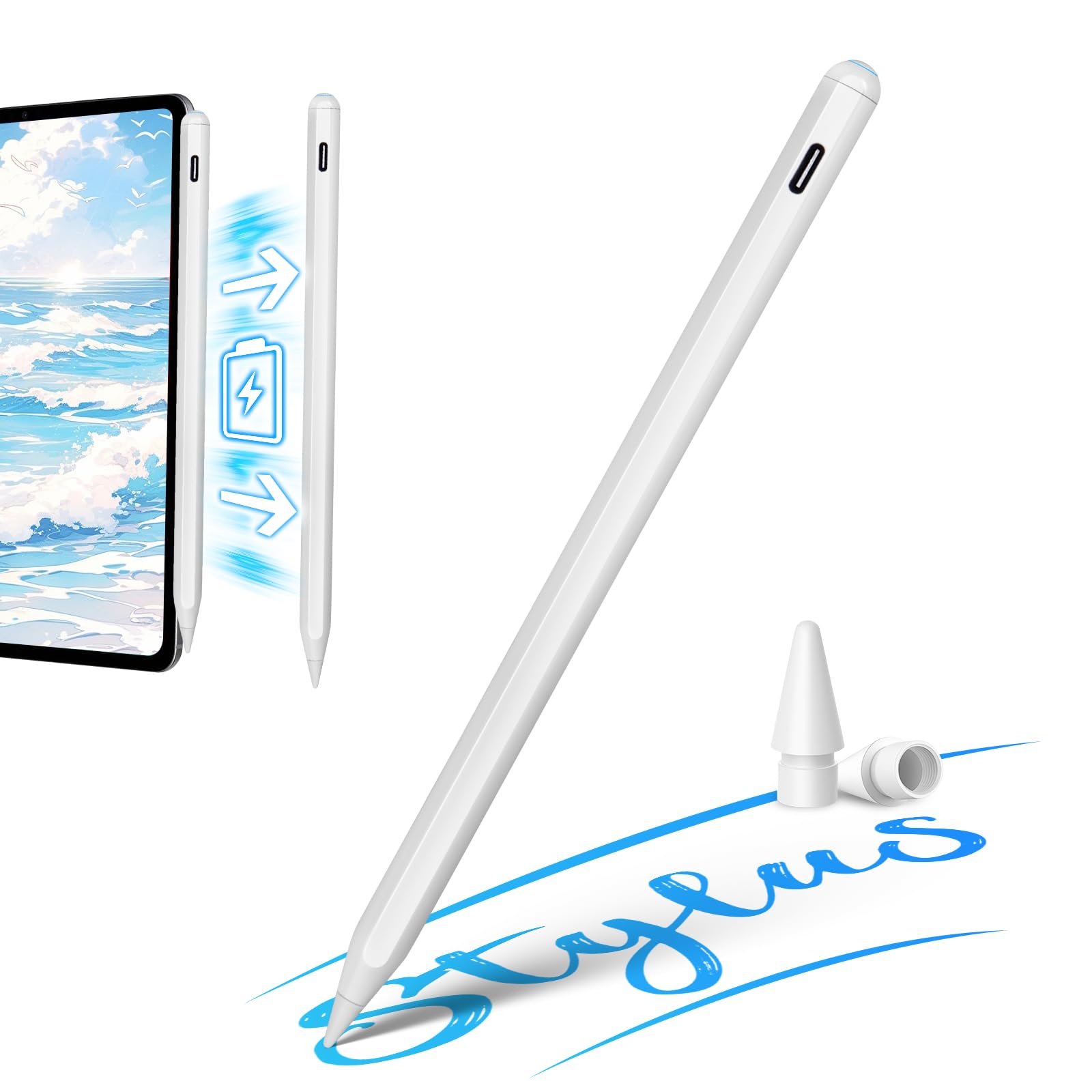 Apple Pencil iPad 10.ª/9.ª generación, lápiz para iPad Air 4.ª/5.ª/M2/M3, iPad mini 6.ª/7.ª, iPad Pro 11/12.9/13 M4, carga inalámbrica magnética, lápiz óptico con rechazo de palma para iPad 6/7/8/9/10/A16