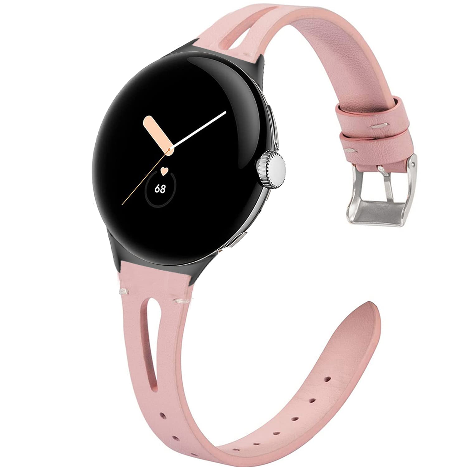 Blueshaweu Compatible for Google Pixel Watch Band, Slim Vintage Leather Strap Replacement for Women, Man, Wristband Accessories Compatible for Google Pixel Watch (Pink)