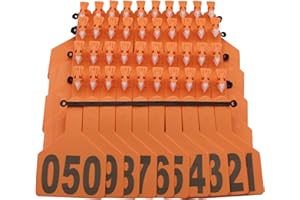 ABUSTLE PIG 50 pcs Z Tags One Piece Cattle Ear Tags, Large TPU Livestock Ear Tags with Numbers 001-050,1-Piece Pre-Numbered Farm Animal Identification Ear Tags for Cattle, Cow, Goat Sheep,Calf(001-050) (Orange)