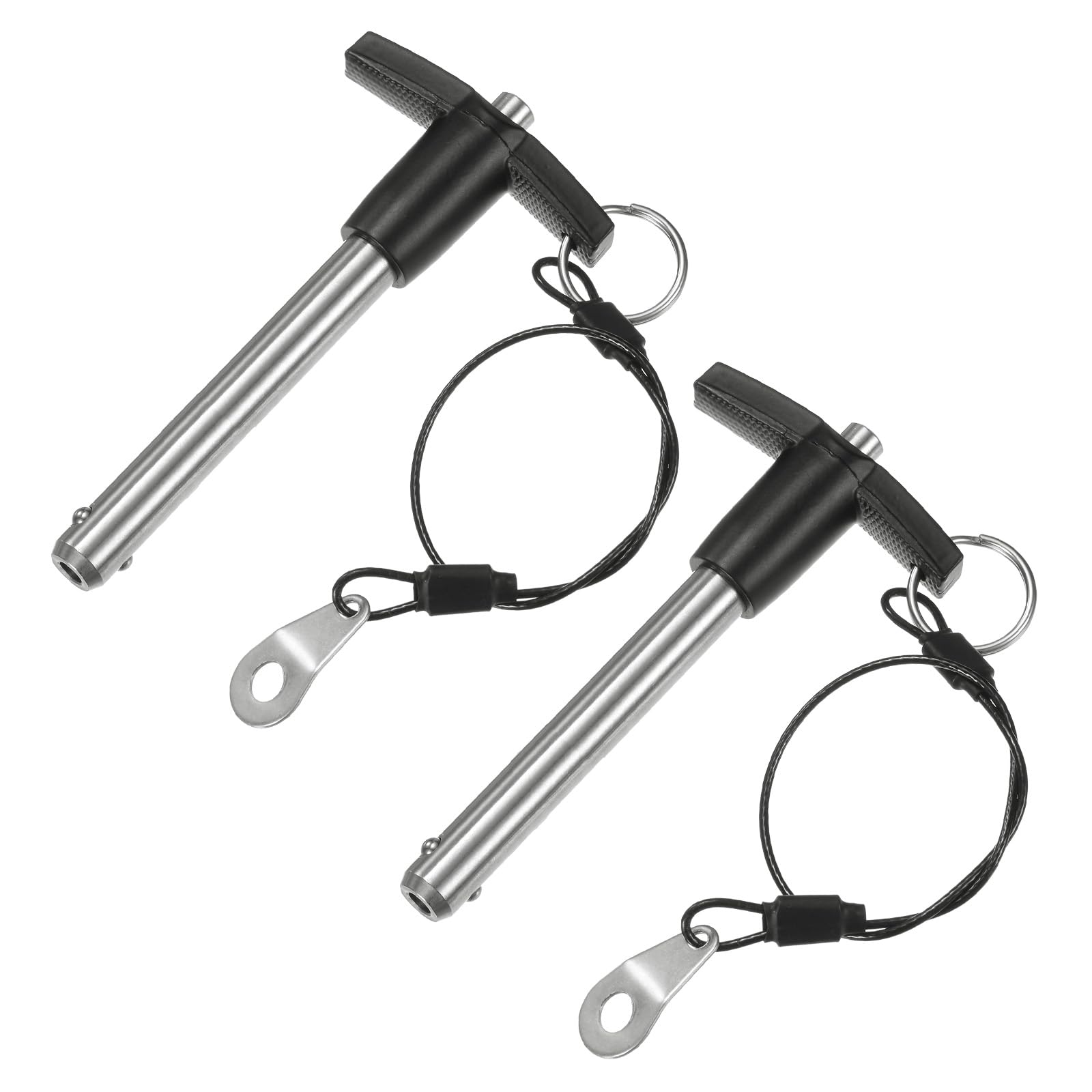 M METERXITY 2-Pack T Handle Lock Pins, 25/64"(10mm) Dia. 2-3/8"(60mm) Usage Length Push-Button Quick Release Locking Pins W Lanyard Cable for Speaker/Aviation/Gym/Machine [304 Stainless Steel] — image 1