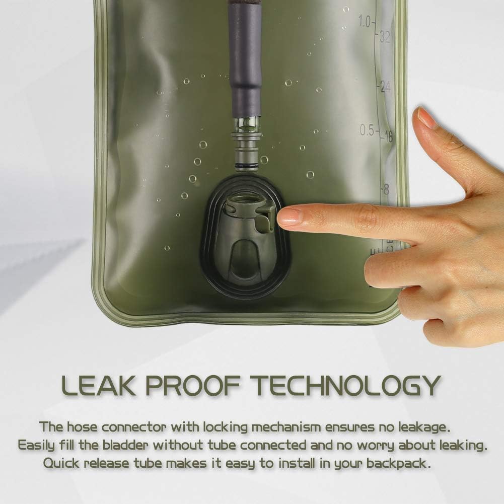 Hydration Bladder 2L Leakproof 2 Liter Water Reservoir, BPA Free Military Green Water Storage Bladder Bag with Insulated Tube, Hydration Backpack Replacement for Outdoor Hiking Camping Running Cycling : Sports & Outdoors