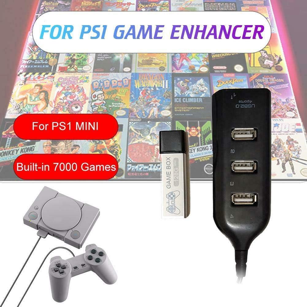 YINGBO 128G PS1 MINI Game Enhancer,Plug Games Crackhead Pack for True Blue Mini Playstation Accessories, Built-in 7000 Games