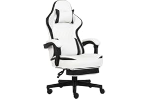 OPIESIT Gaming Chair Office Chair Ergonomic Video Game Chair Big and Tal Computer Chair with Footrest, Headrest and Lumbar Support, Comfortable 360°-Swivel Task Chair-White