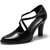 Coutgo Women's Pointed Toe Chunky High Heel Pumps