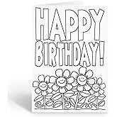Stonehouse Collection | Happy Birthday Kid Set of Coloring Greeting Cards | 12 Color Happy Birthday and Flowers Card and Envelopes (Flowers)