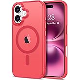 Hython Case for iPhone 16 Case Magnetic Translucent Matte Phone Cases 6.1" [Compatible with MagSafe] Thin Slim Fit Shockproof Bumper Hard Protective Cover for Women Men Girls, Frosted Red