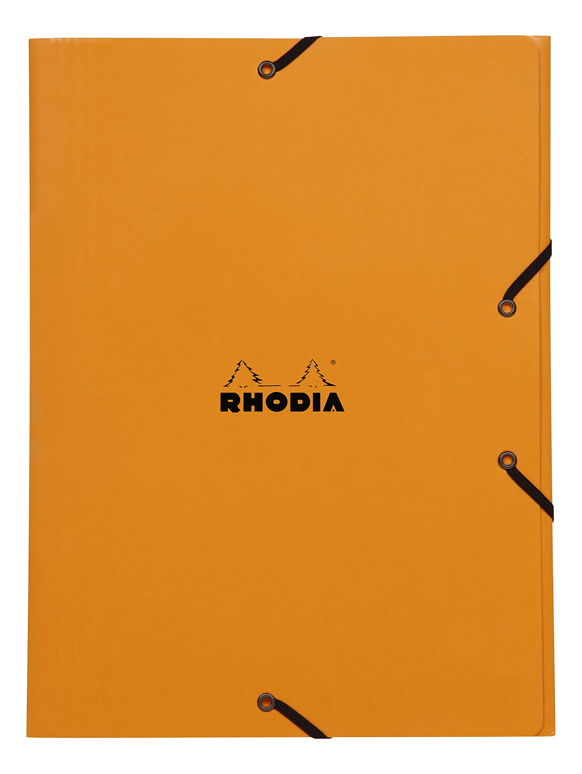 RHODIA 24328C - Elastic File Folder - Cardboard Pocket with 3 Orange Flaps - 24x32 cm - Resistant Coated Card - Office Storage and Document Filing A4 Format - Filing