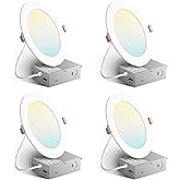 Amico 4 Pack 6 Inch 5CCT Ultra-Thin LED Recessed Ceiling Light with Junction Box, 2700K/3000K/3500K/4000K/5000K Selectable, 1050 Lumens, Dimmable Canless Wafer Downlight, 12W Eqv 110W-ETL&FCC