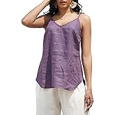 Amazhiyu Women's Pure Linen Summer Camisole Sleeveless V Neck Tops with Tassels