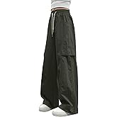 Ecolala Girls Cargo Pants Y2K Baggy Straight Wide Leg Drawstring Jogger Pants with Pocket
