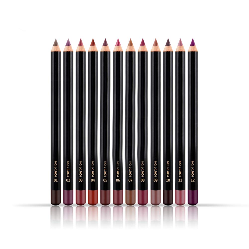 12 Pcs Smooth,ANGGREK 12Color/Set Ultra Fine Matte Lip Liner Deluxe Lasting Lip Liner Pencil Smooth Velvet Lipliner Pen High Pigmented Lipstick