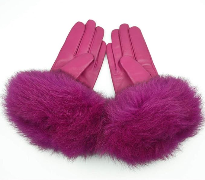 Women'S Genuine Winter Gloves With Trim Fashion Fluffy Outdoor Leather
